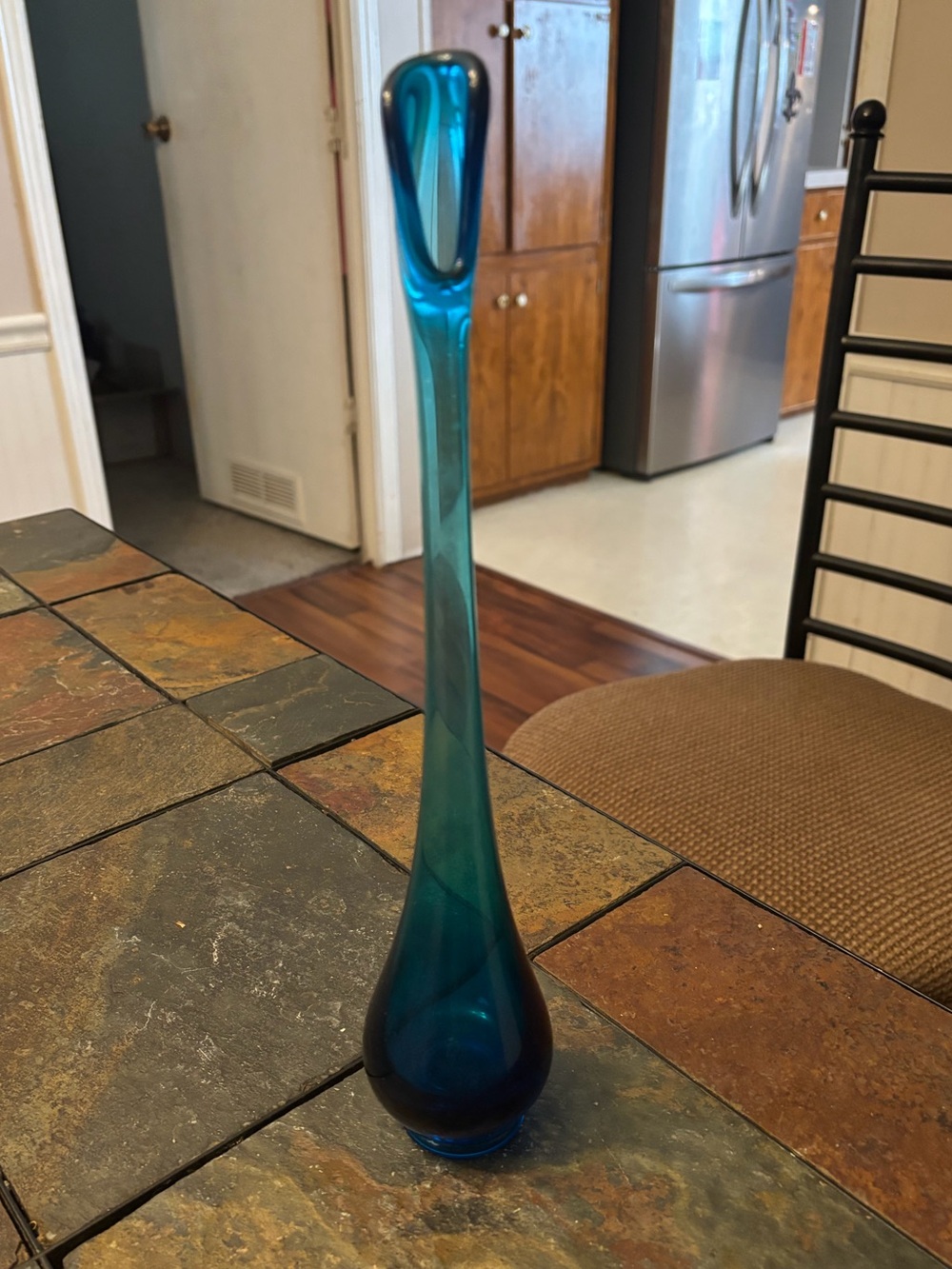 Vintage Mid-Century Modern Teal Blue Viking Epic Swung Vase